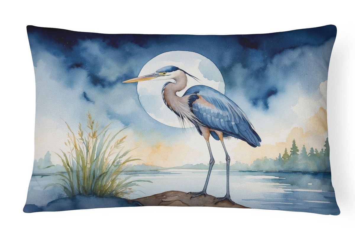 Birds, Birds, Birds Throw Pillow Throw Pillow For Indoor Couch Bed Outdoor Patio Washable, Blue Heron Moonlight 7494,12Hx16W_maomaolike.com