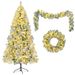 6FT Snow Flocked Christmas Tree, Pre-Lit Set With Tree & Garland & Wreath, Artificial Hinged Xmas Tree With Colorful LED Lights, 8 Lighting Modes, Pine Cones, Holiday Décor For Home_maomaolike.com