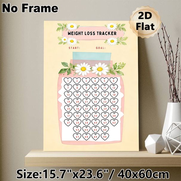 Weight Loss Tracker Painting Poster, Soft Watercolor Floral Poster, Daisy-adorned Heart Grid Design To Track Weight Loss Progress, Ideal For Home_maomaolike.com