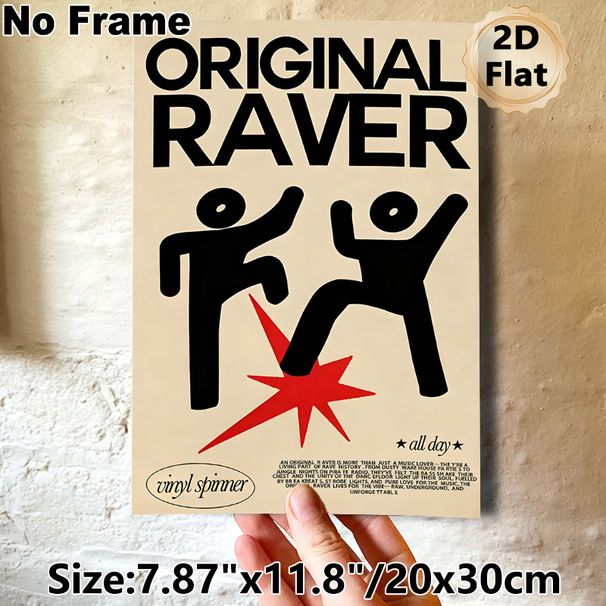 Original Raver Painting Poster, Bold Minimalist Graphic Poster, Retro Rave Culture Design With Dancing Figures, Ideal For Bedroom, Music Studio And_maomaolike.com
