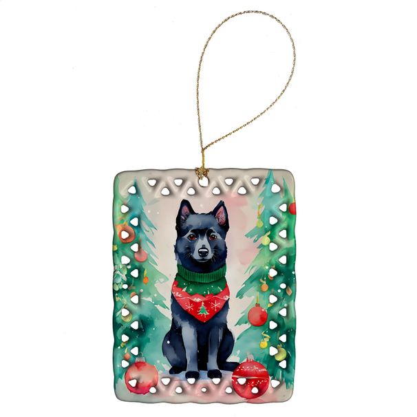 Schipperke Christmas Porcelain Ornament Christmas Tree Hanging Decorations For Home Christmas Holiday, Rectangle, Gift, Multicolor_maomaolike.com