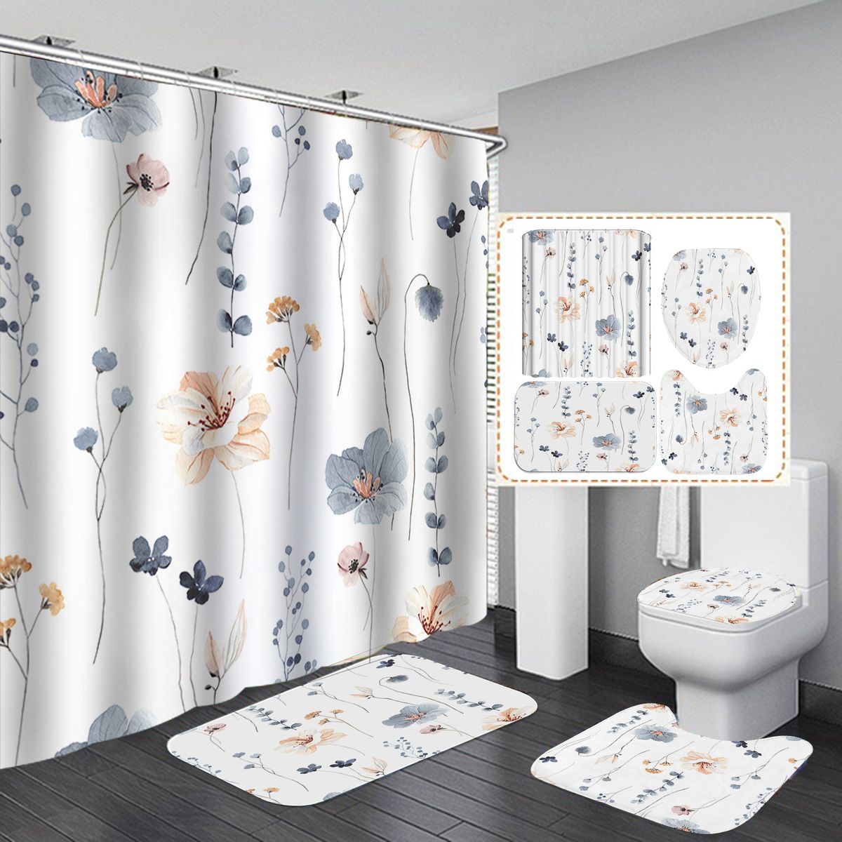 Punch-free Curtain, Waterproof And Privacy‑protecting, Bathroom Screen, Printed Water‑resistant Shower Curtain_maomaolike.com
