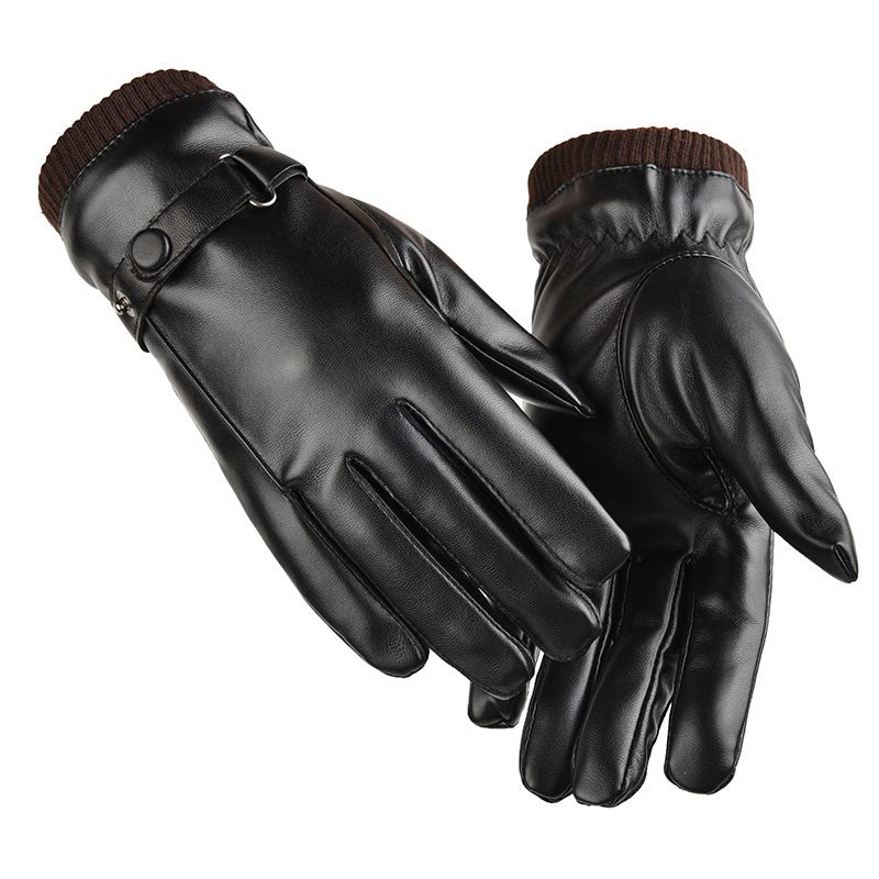 Autumn and winter warm PU leather gloves men's outdoor cycling touch screen gloves plus velvet anti-splash water cycling cold gloves_maomaolike.com