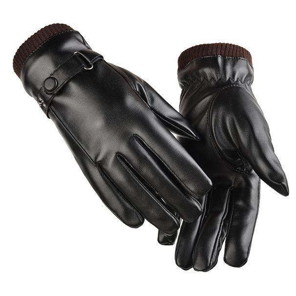 Autumn and winter warm PU leather gloves men's outdoor cycling touch screen gloves plus velvet anti-splash water cycling cold gloves_maomaolike.com