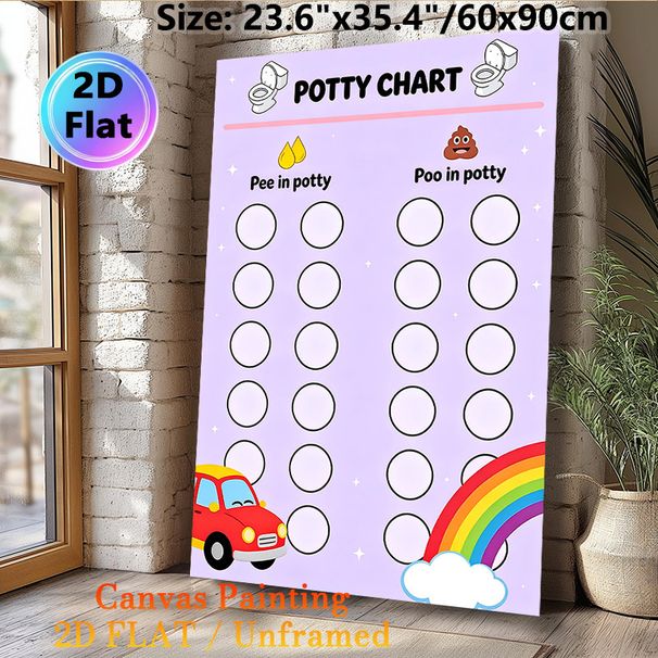 Potty Chart Painting Poster, Cute Cartoon Style Lavender Poster With Rainbow & Car Graphics, Practical Tool To Track Toilet Training Progress, Ideal_maomaolike.com