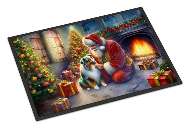 Australian Shepherd And Santa Claus Doormat Front Door Mat Indoor Outdoor Rugs For Entryway, Non Slip Washable Low Pile, 24H X 36W_maomaolike.com