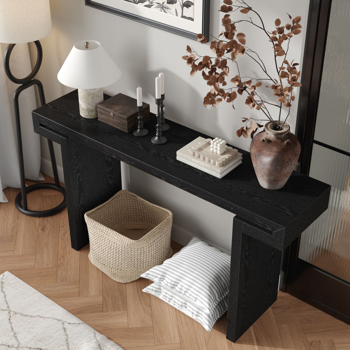 60inches Rustic Farmhouse Console Table , Distressed Wood Finish Entryway Sofa Side Table For Living Room, Hallway, Black_maomaolike.com