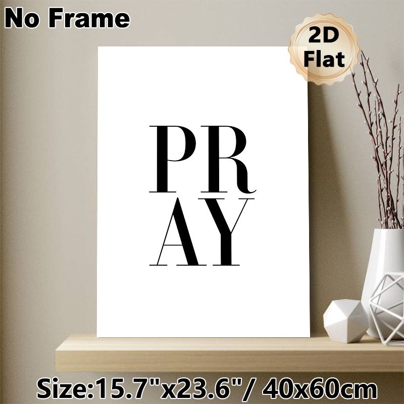 Pray Typography Painting Poster, Minimalist Black & White Typographic Poster, Sleek Impactful Text Art, Suitable For Living Room, Bedroom And_maomaolike.com