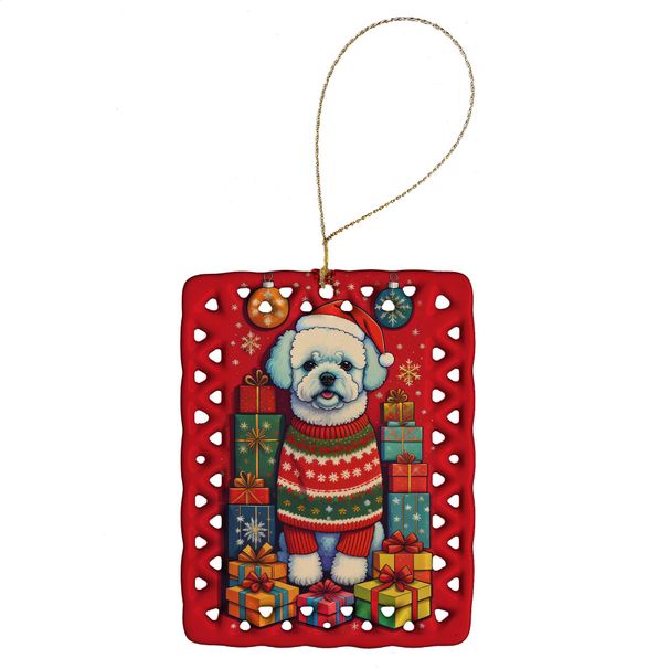 Bichon Frise Holiday Christmas Porcelain Ornament Christmas Tree Hanging Decorations For Home Christmas Holiday, Rectangle, Gift, Multicolor_maomaolike.com
