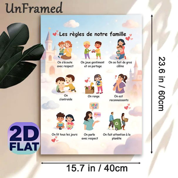 Family Rules Painting Poster, Colorful Cartoon-style Poster, Presents Kind Family Conduct Guidelines, Suitable For Home Spaces_maomaolike.com