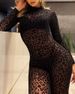 Women's Clothing jumpsuits Slim long-sleeved sexy flocked see-through slimming jumpsuits (girdle not included)_maomaolike.com
