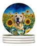 Labrador Retriever In Sunflowers Large Sandstone Coasters Pack Of 4 Absorbent Round Coasters Decor Gifts For Men Or Women, 4 In, Multicolor_maomaolike.com