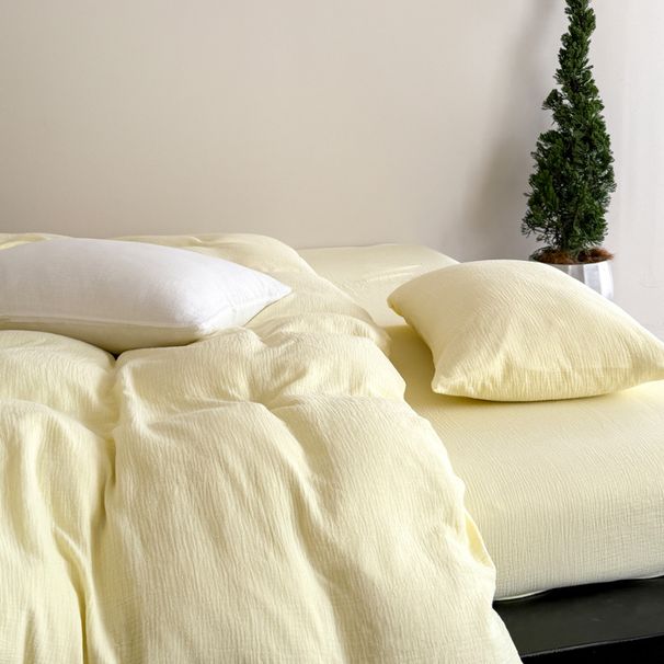 Wholesale INS Japanese Simple Solid Color Pure Cotton Double Layer Crepe All-Cotton Nordic Style Plain Four-Piece Set_maomaolike.com