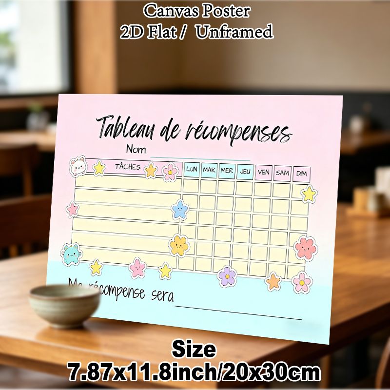 French Reward Chart Painting Poster, Pastel-toned Cute Cartoon Animal & Floral Decorated Poster, Practical Tool To Track Daily Tasks And Rewards For_maomaolike.com