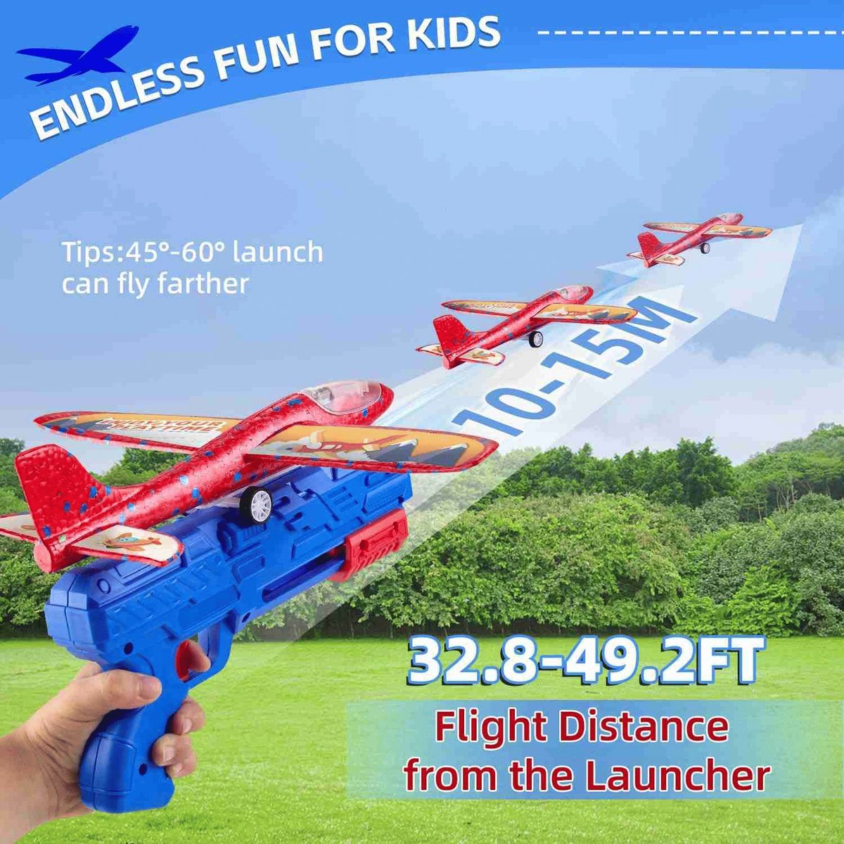 Airplane Launcher Toys, 2 Flight Modes LED Foam Glider Catapult Plane, Outdoor Flying Toy For Kids, Birthday Gifts For Boy Girl 4 5 6 7 8 9 10 11 12 Year Old, B-Day Party Supplies_maomaolike.com