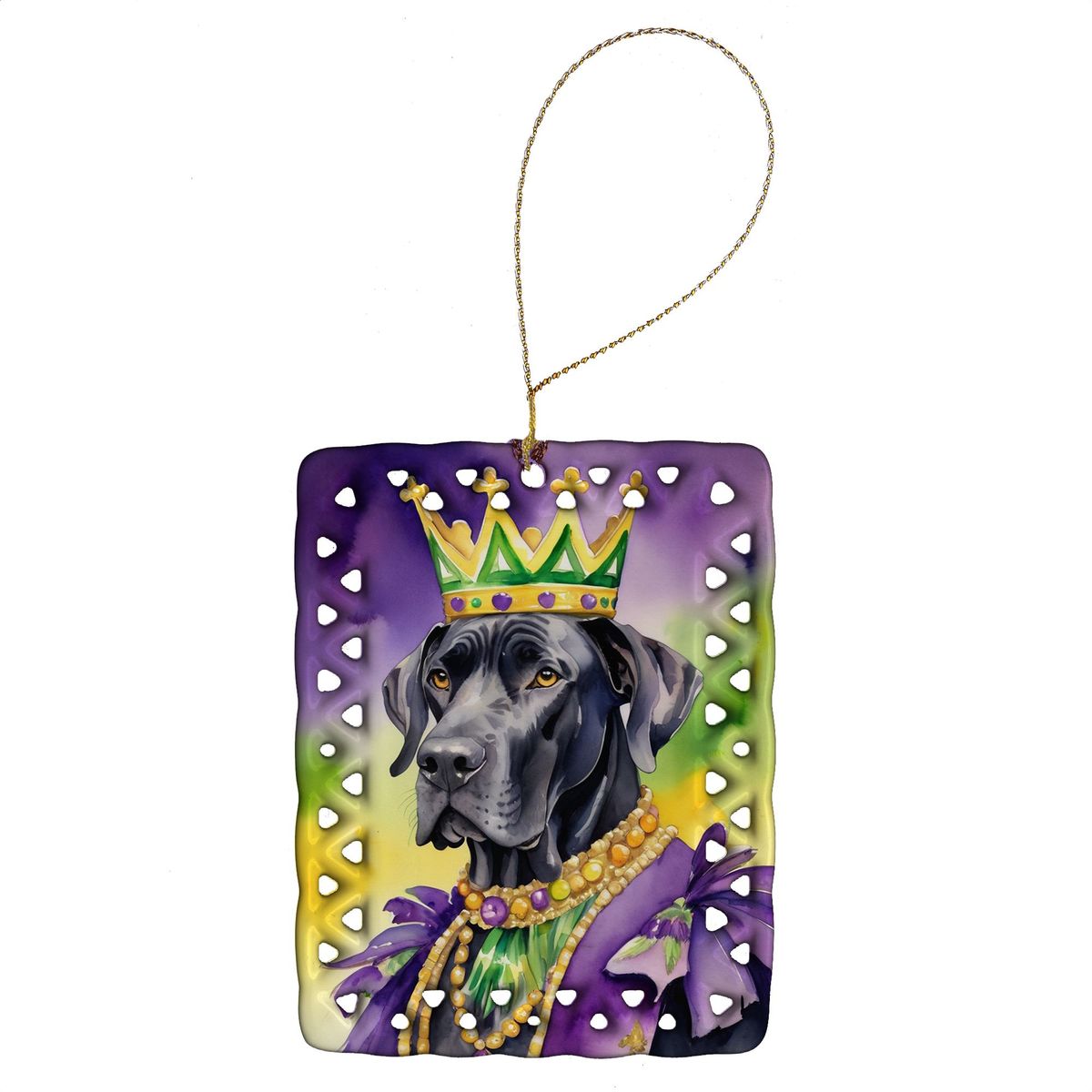 Great Dane King Of Mardi Gras Porcelain Ornament Christmas Tree Hanging Decorations For Home Christmas Holiday, Rectangle, Gift, Multicolor_maomaolike.com