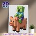 Pixel Zombie & Pig Painting Poster, Vibrant Pixelated Zombie Riding Pig Poster, Nostalgic Game-themed Decor Ideal For Game Room, Bedroom_maomaolike.com