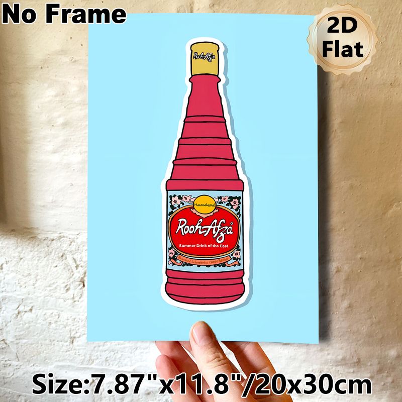 Rooh Afza Beverage Painting Poster, Vibrant Cartoon-style Illustrated Drink Bottle Poster, Nostalgic Cheerful Decor Ideal For Kitchen, Dining Area_maomaolike.com