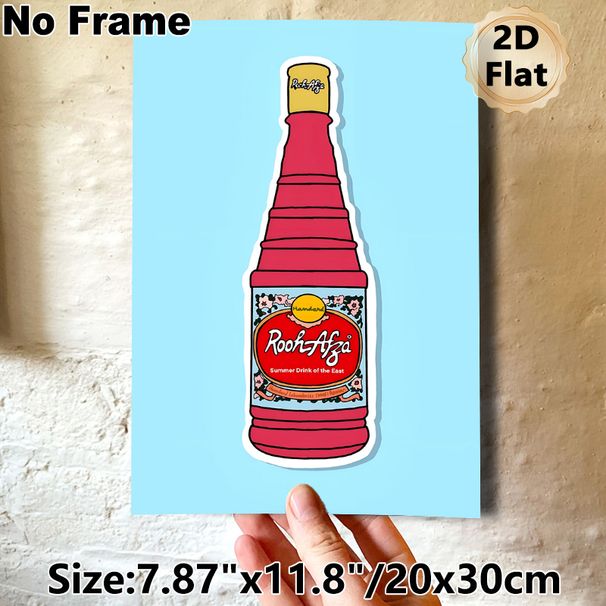 Rooh Afza Beverage Painting Poster, Vibrant Cartoon-style Illustrated Drink Bottle Poster, Nostalgic Cheerful Decor Ideal For Kitchen, Dining Area_maomaolike.com