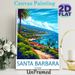 Santa Barbara Coastal Landscape Painting Poster, Bright Retro-style Seaside Scenery Poster, Tropical Coastal View With Palm Trees & Coastal Homes_maomaolike.com