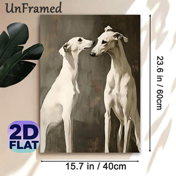 Greyhound Themed Painting Poster, Soft-toned Realistic Two Greyhounds Poster, Elegant Canine Artwork, Ideal For Living Room, Bedroom And Pet_maomaolike.com