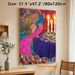 Two Embracing Female Figures With Lit Candles Painting Poster, Vibrant Whimsical Folk Art Style Poster, Rich Textured Colorful Decorative Piece, Ideal_maomaolike.com
