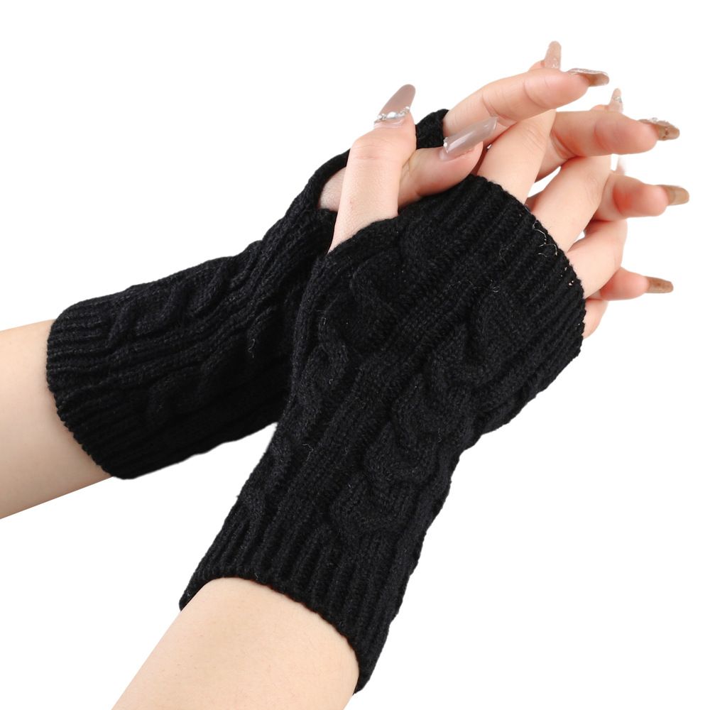 Unisex Wool half finger gloves writing play mobile phone couple short cuff twist knit warm fingertip_maomaolike.com
