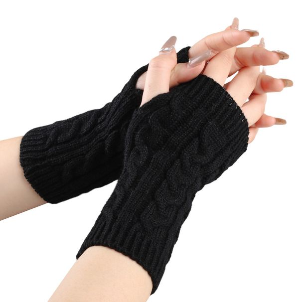 Unisex Wool half finger gloves writing play mobile phone couple short cuff twist knit warm fingertip_maomaolike.com