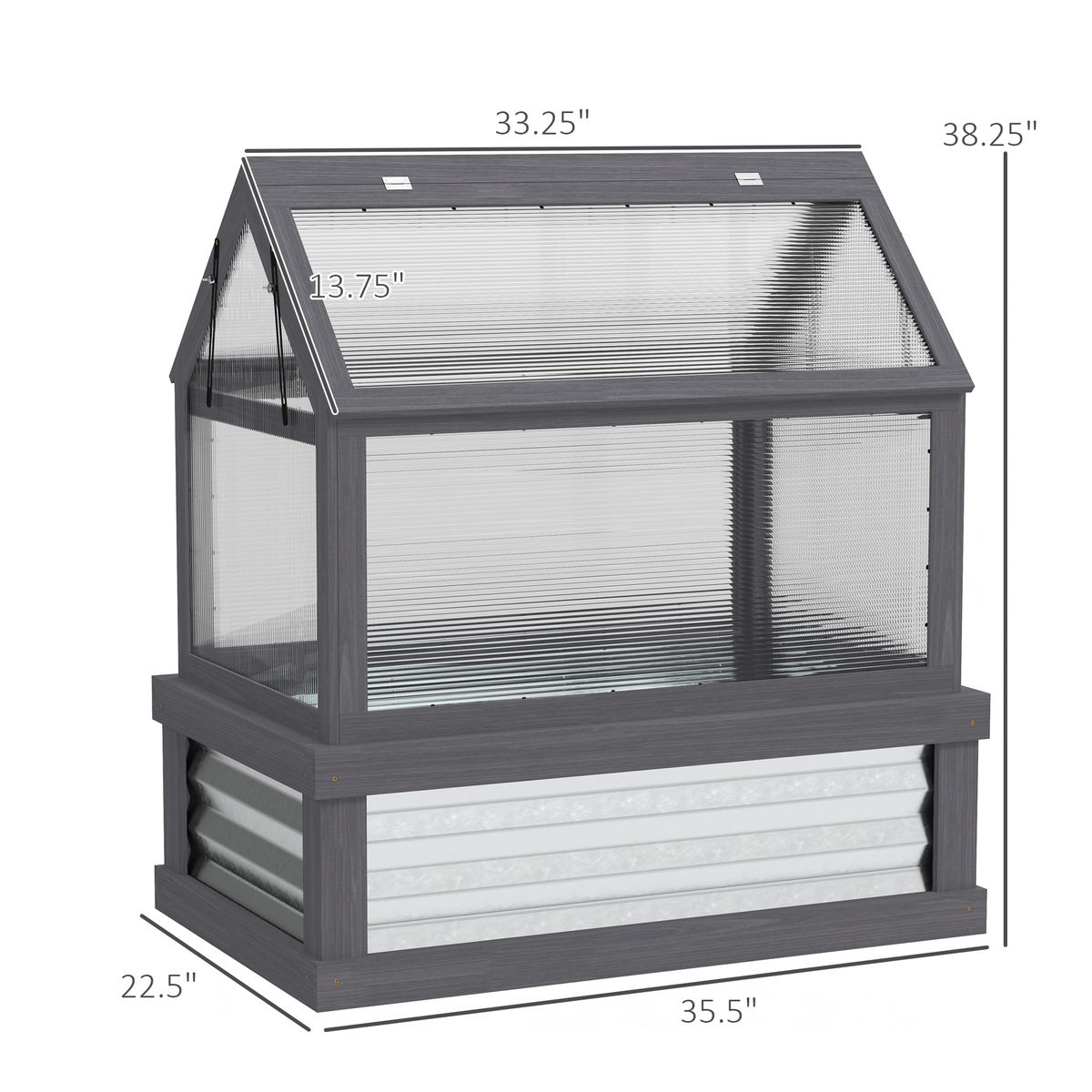 Raised Garden Flower Bed Kit With Greenhouse, Wooden Cold Frame Planter, 35.5" X 22.5" X 38.25", Gray_maomaolike.com