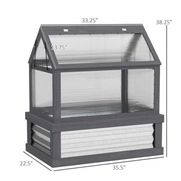 Raised Garden Flower Bed Kit With Greenhouse, Wooden Cold Frame Planter, 35.5" X 22.5" X 38.25", Gray_maomaolike.com