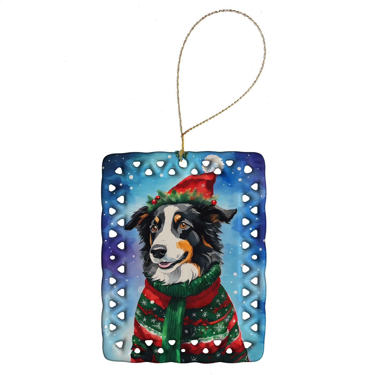 Border Collie Christmas Porcelain Ornament Christmas Tree Hanging Decorations For Home Christmas Holiday, Rectangle, Gift, Multicolor_maomaolike.com