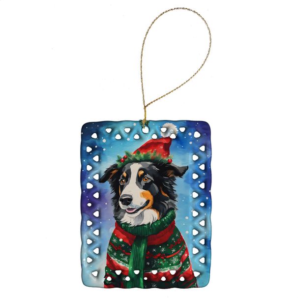 Border Collie Christmas Porcelain Ornament Christmas Tree Hanging Decorations For Home Christmas Holiday, Rectangle, Gift, Multicolor_maomaolike.com
