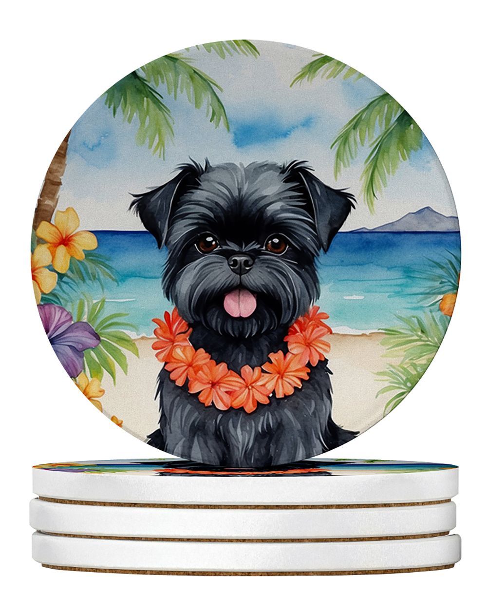 Affenpinscher Luau Large Sandstone Coasters Pack Of 4 Absorbent Round Coasters Decor Gifts For Men Or Women, 4 In, Multicolor_maomaolike.com