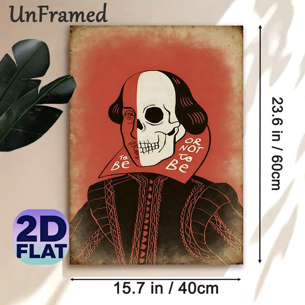 Shakespeare Skull Themed Painting Poster, Vintage Dark Art Illustration Poster, Iconic Literary Quote Design, Suitable For Home Study, Library And_maomaolike.com