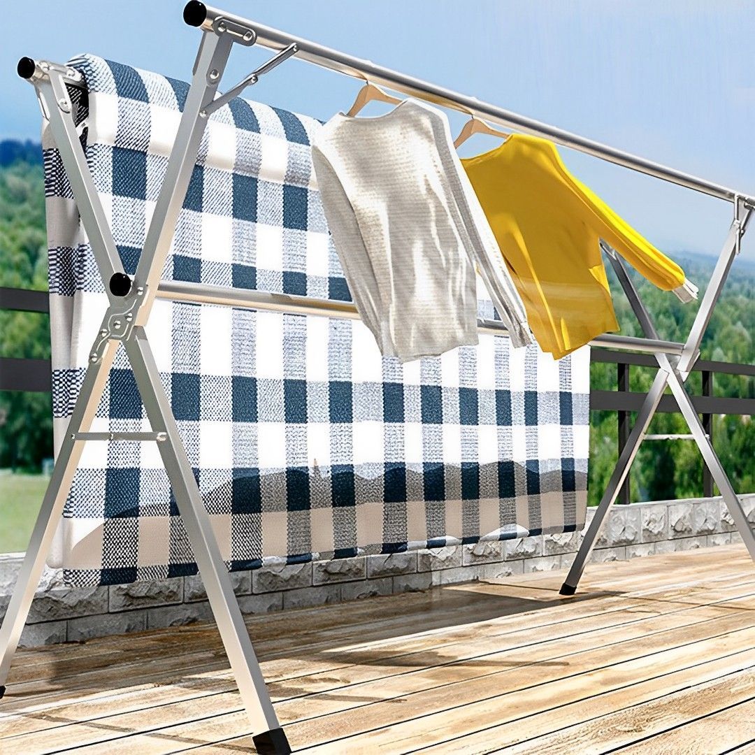 SOGA 2X 2.4m Portable Standing Clothes Drying Rack Holder 3 Poles_maomaolike.com