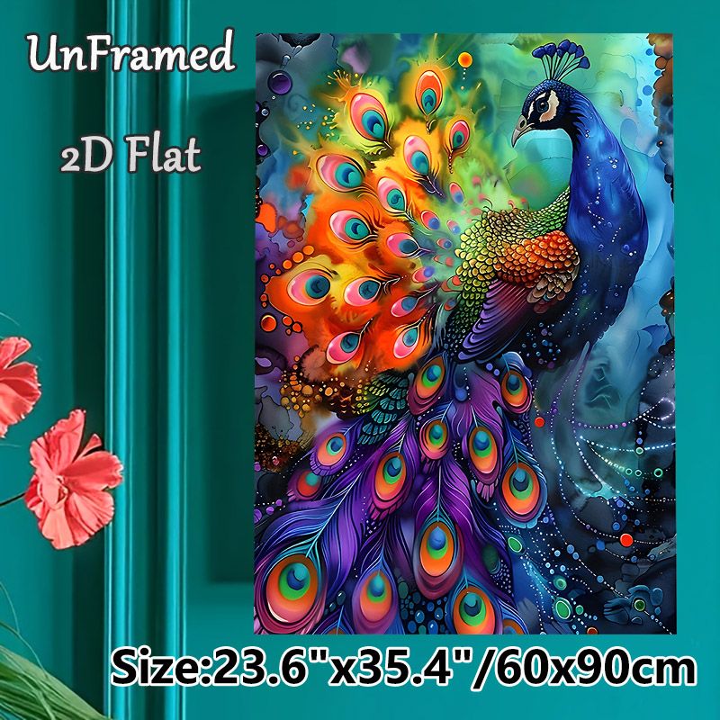 Peacock Themed Painting Poster, Vibrant Watercolor-Style Vivid Peacock With Colorful Feathers Poster, Eye-catching Artistic Decor Ideal For Living_maomaolike.com