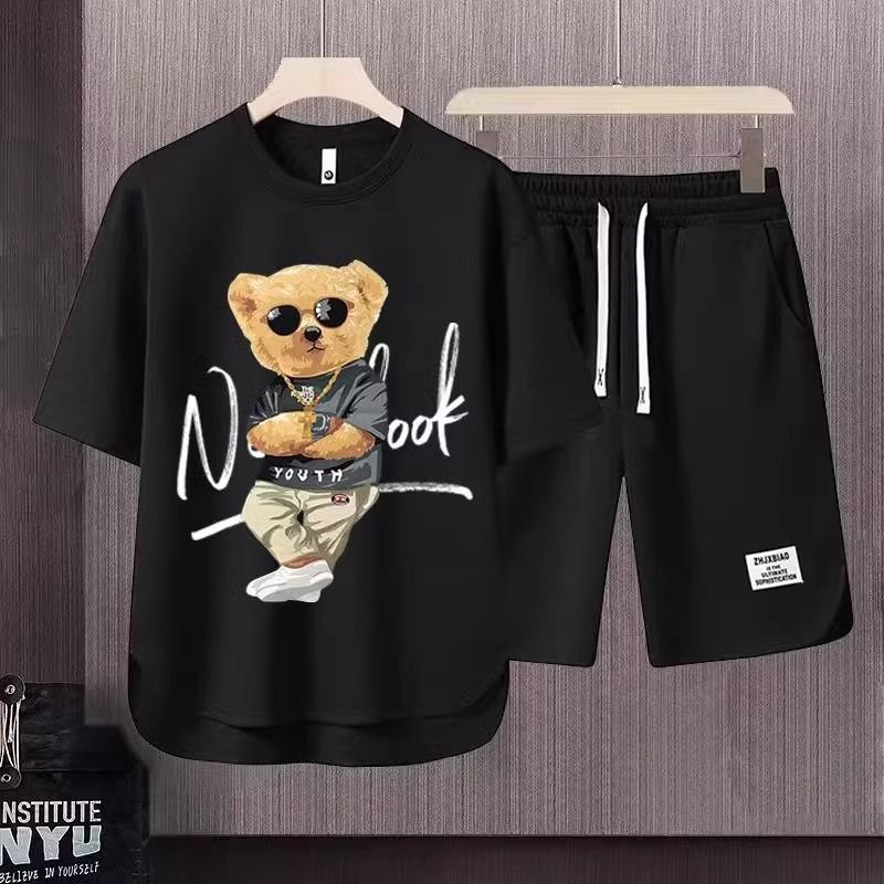 Men's Clothing 2024 Waffle Casual Summer Suit Men's Loose Teen Short sleeved T shirt Shorts Handsome Two piece Suit_maomaolike.com