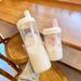 Large Capacity Pearl Milk Tea Glass Cup With Straw, Simple Design Plastic Water Bottle, Casual Style Drinkware For Daily_maomaolike.com