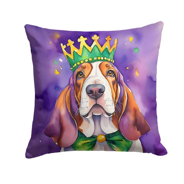 Basset Hound King Of Mardi Gras Throw Pillow Machine Washable, Indoor Outdoor Decorative Pillow For Couch, Bed Or Patio, 18Hx18W_maomaolike.com