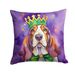 Basset Hound King Of Mardi Gras Throw Pillow Machine Washable, Indoor Outdoor Decorative Pillow For Couch, Bed Or Patio, 18Hx18W_maomaolike.com