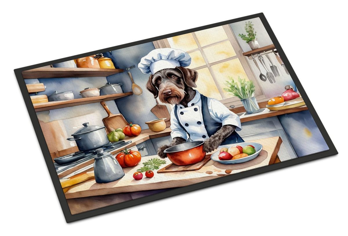 German Wirehaired Pointer The Chef Doormat Front Door Mat Indoor Outdoor Rugs For Entryway, Non Slip Washable Low Pile, 24H X 36W_maomaolike.com
