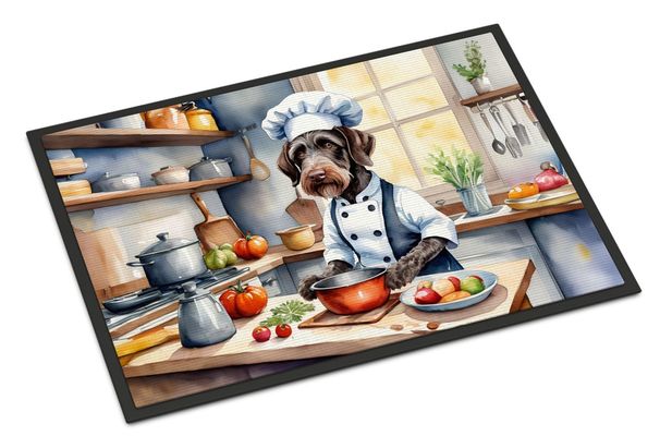 German Wirehaired Pointer The Chef Doormat Front Door Mat Indoor Outdoor Rugs For Entryway, Non Slip Washable Low Pile, 24H X 36W_maomaolike.com
