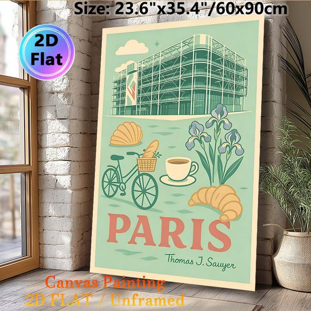 Paris Themed Painting Poster, Retro Soft-toned Paris Lifestyle Elements Poster, French-inspired Decor To Add Cozy Ambiance For Living Room, Dining_maomaolike.com