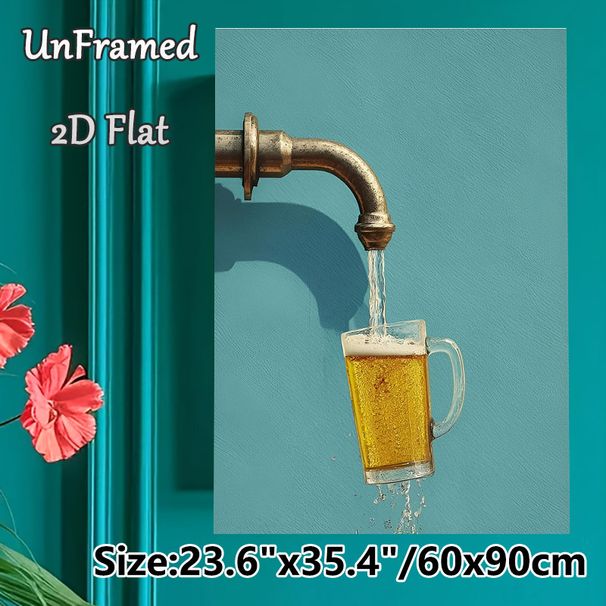 Creative Beer Themed Painting Poster, Whimsical Surreal Scene Poster, Unique Eye-catching Decor Ideal For Home Bar, Kitchen Or Lounge_maomaolike.com
