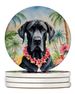 Great Dane Luau Large Sandstone Coasters Pack Of 4 Absorbent Round Coasters Decor Gifts For Men Or Women, 4 In, Multicolor_maomaolike.com
