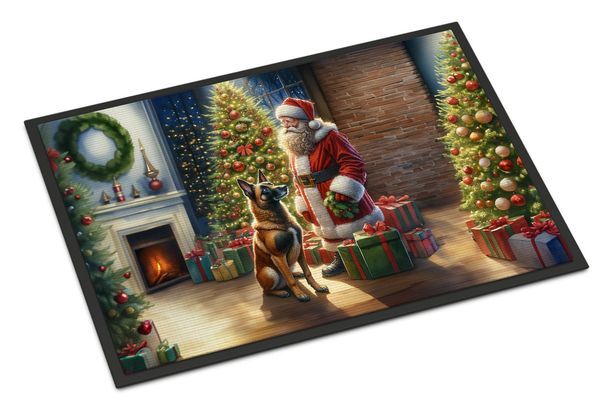 Belgian Malinois And Santa Claus Doormat Front Door Mat Indoor Outdoor Rugs For Entryway, Non Slip Washable Low Pile, 24H X 36W_maomaolike.com