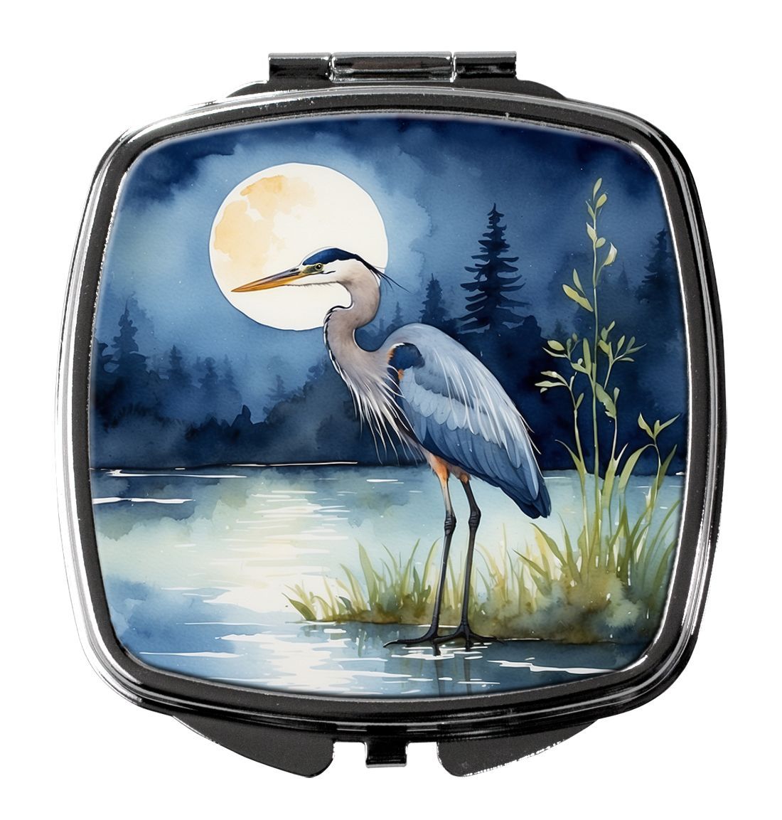 Blue Heron Under The Moonlight Compact Mirror Decorative Travel Makeup Mirror For Women Girls Gifts Pocket Makeup Mirror Folding Handheld_maomaolike.com