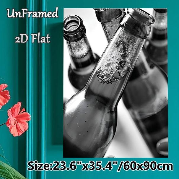 Beer Bottle Themed Painting Poster, Monochrome Close-up Of Beer Bottles With Frothy Bubbles Poster, Sleek Minimalist Artwork, Ideal For Home Bar_maomaolike.com