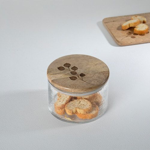 Leafy Twig Glass Jar Container With Wooden Lid-700 Ml_maomaolike.com