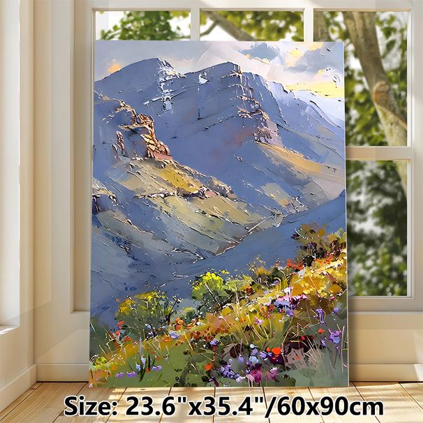 Mountain Wildflower Landscape Painting Poster, Textured Impasto Style Mountain & Colorful Wildflower Poster, Natural Scenery Decor Idea For Living_maomaolike.com